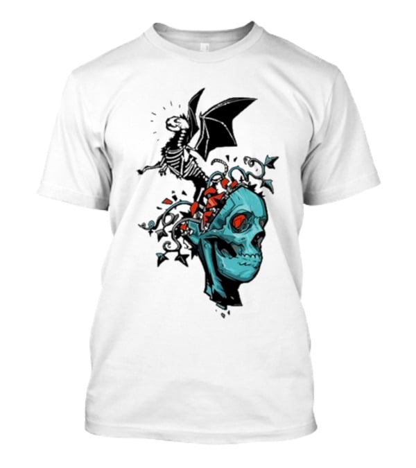Scott Buoncristiano Skeleton Head With Dragon And Red Accents T-Shirt