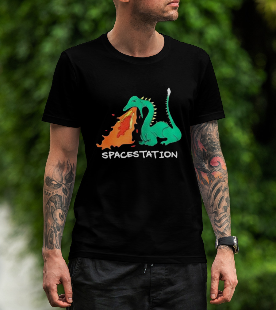 Spacestation Dragon Breathing Fire Gaming T-Shirt