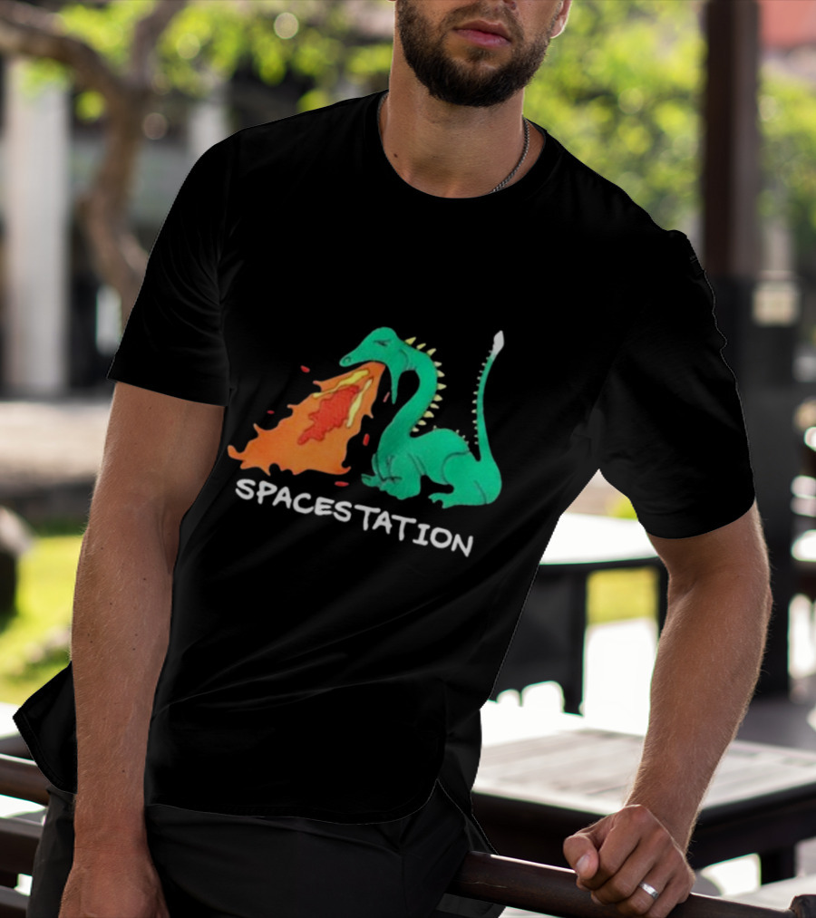 Spacestation Dragon Breathing Fire Gaming T-Shirt