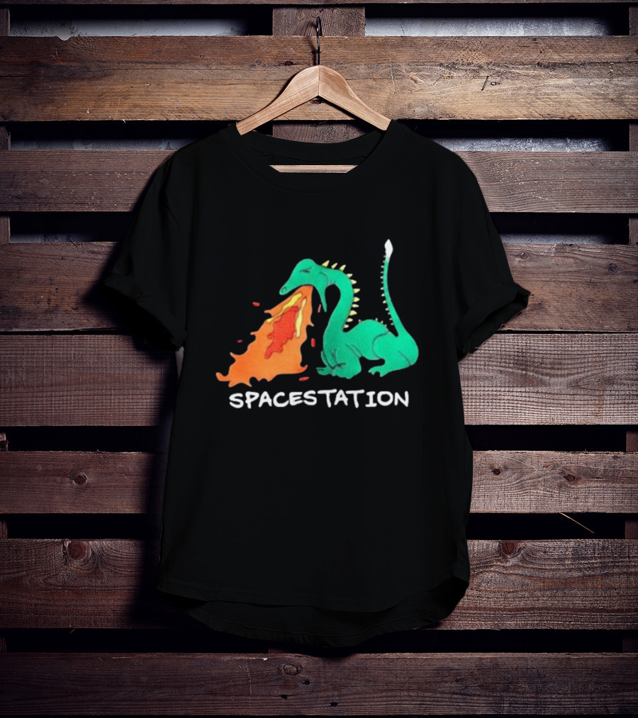 Spacestation Dragon Breathing Fire Gaming T-Shirt