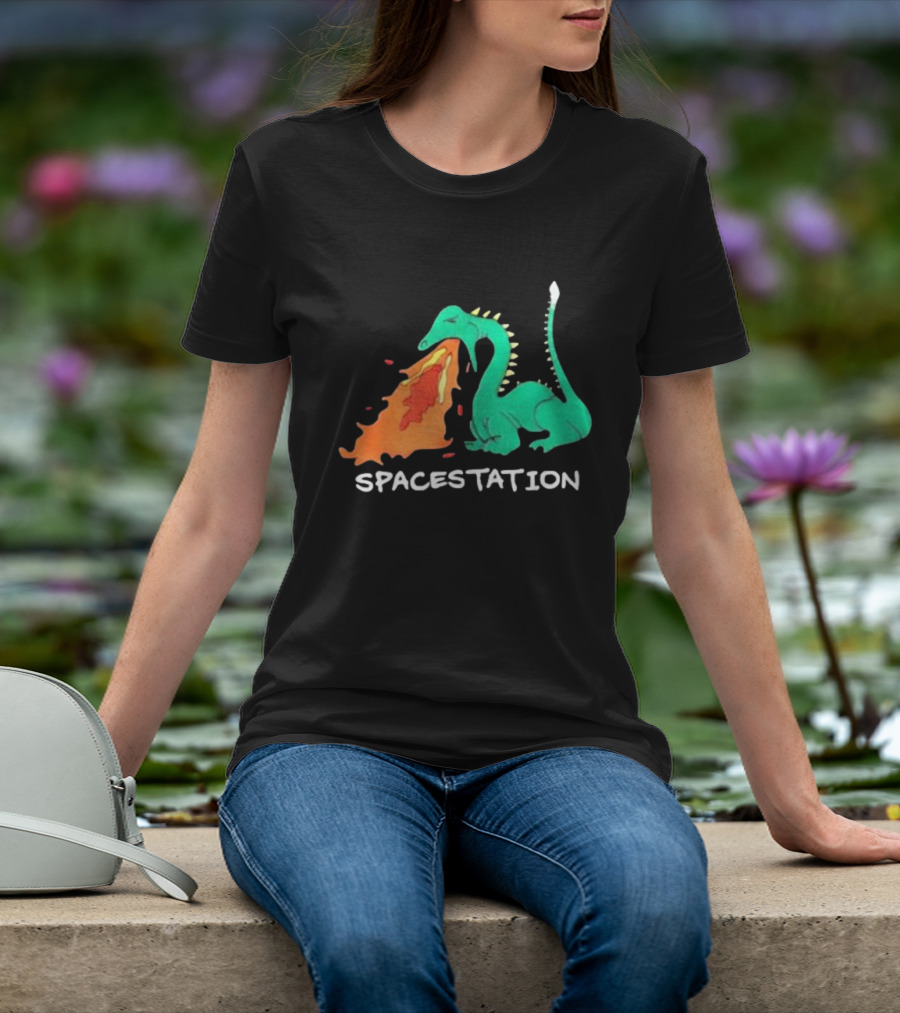 Spacestation Dragon Breathing Fire Gaming T-Shirt