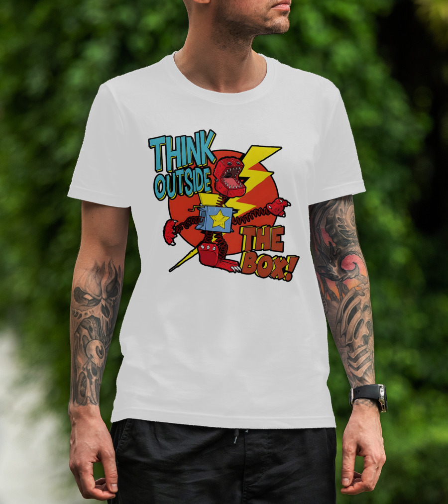 Think Outside The Box Red Monster With Lightning And Star Box Elements T-Shirt