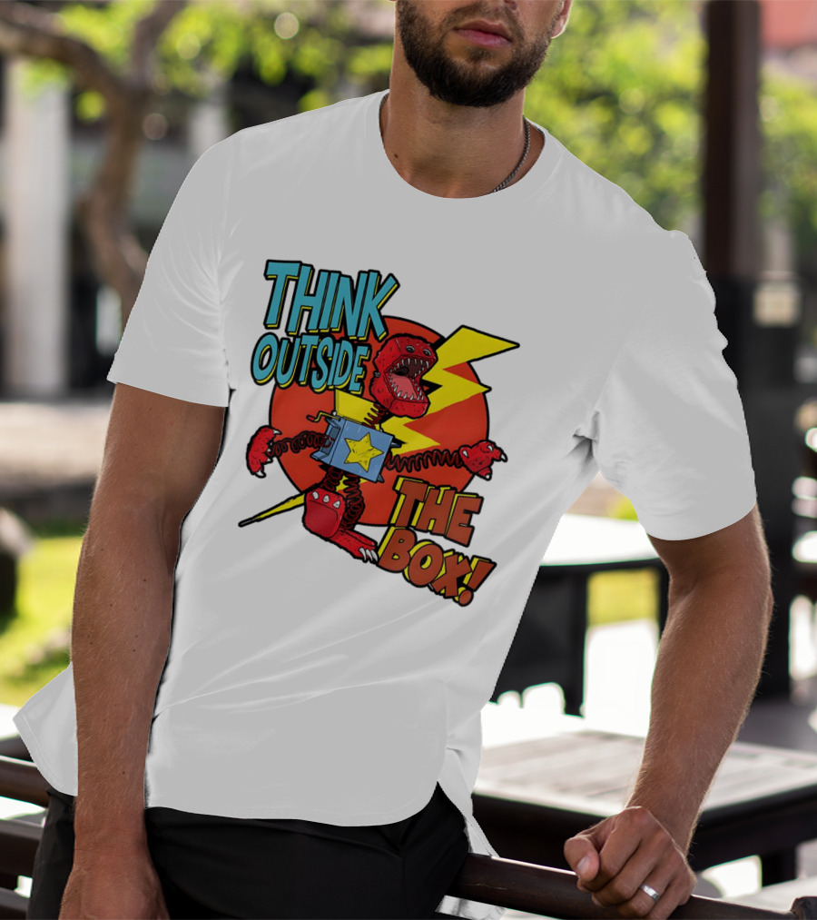 Think Outside The Box Red Monster With Lightning And Star Box Elements T-Shirt