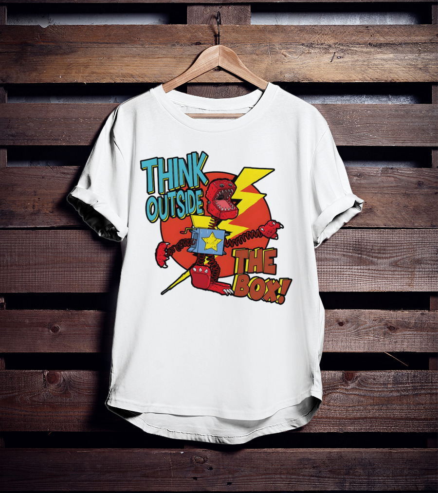 Think Outside The Box Red Monster With Lightning And Star Box Elements T-Shirt