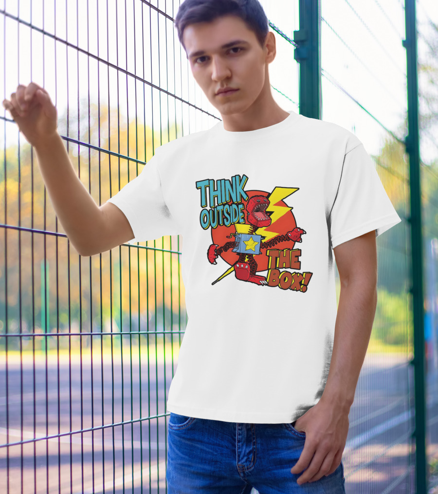 Think Outside The Box Red Monster With Lightning And Star Box Elements T-Shirt