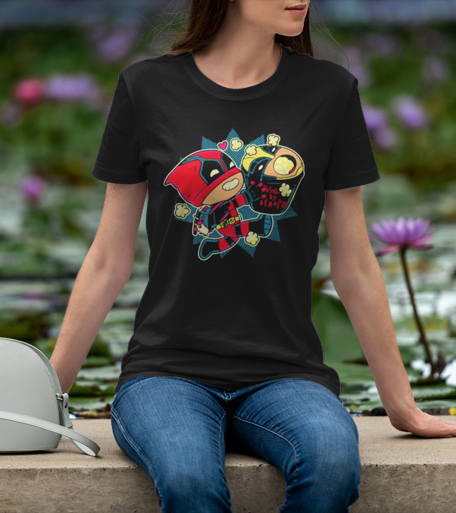 Deadpool Wolverine Pushing By Deadpool Popcorn Buckets Heart T-Shirt