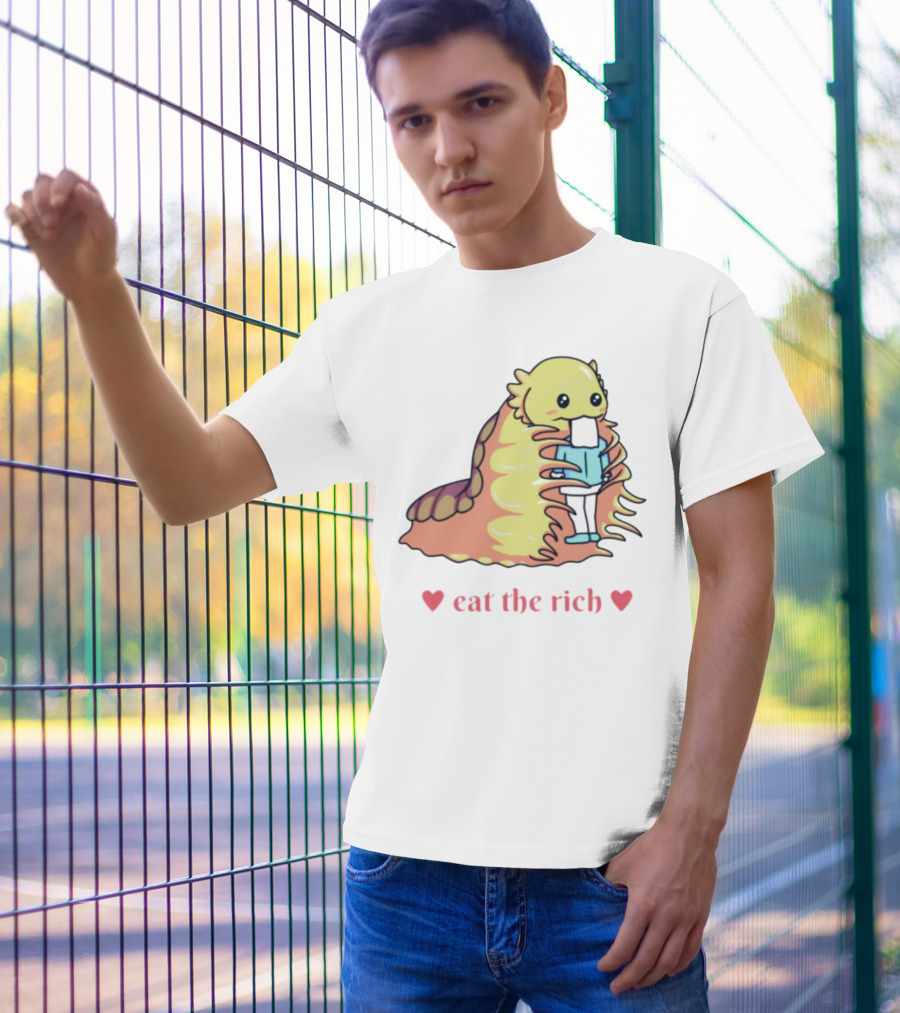 Heart Eat The Rich Space Slug Hugging Person T-Shirt