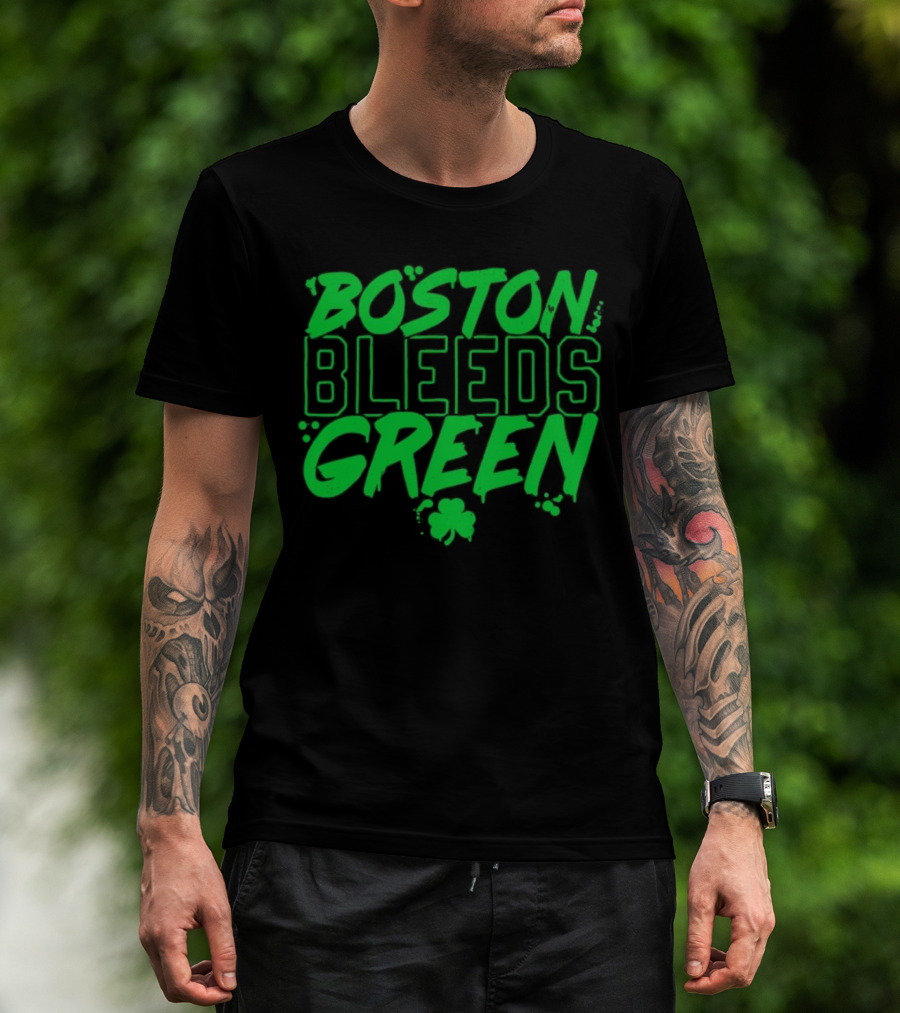 Boston Bleeds Green Celtics Basketball Shamrock Spirit T-Shirt