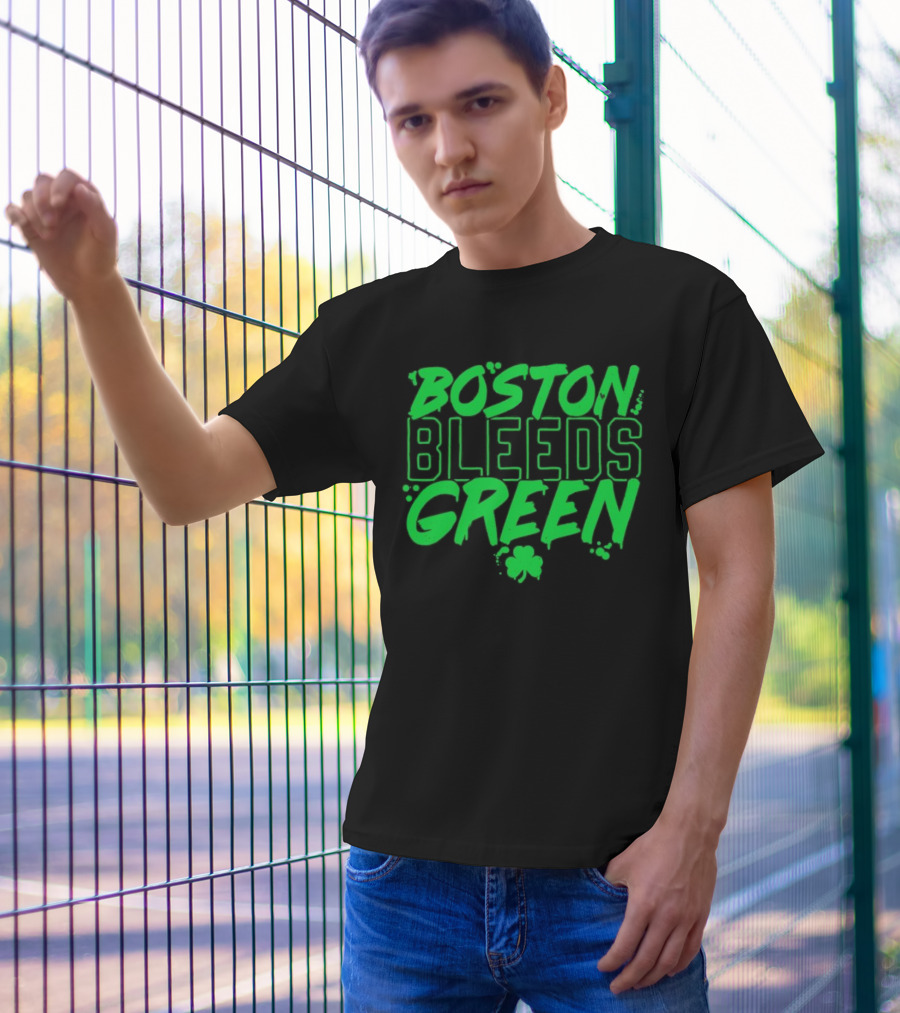 Boston Bleeds Green Celtics Basketball Shamrock Spirit T-Shirt