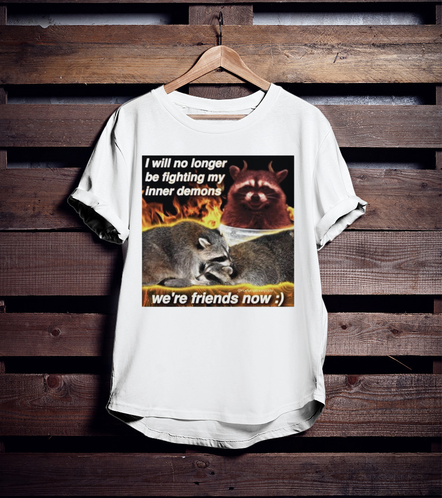 I Will No Longer Be Fighting My Inner Demons Raccoon Fire We're Friends Now T-Shirt