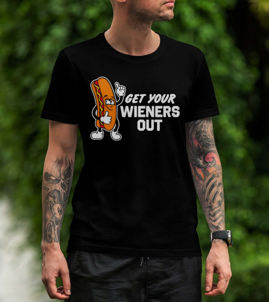 Get Your Wieners Out Animated Hotdog Thumbs Up Comedy T-Shirt