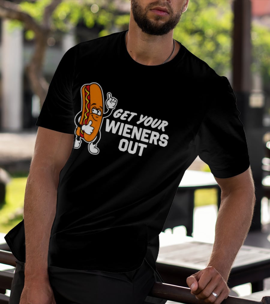 Get Your Wieners Out Animated Hotdog Thumbs Up Comedy T-Shirt