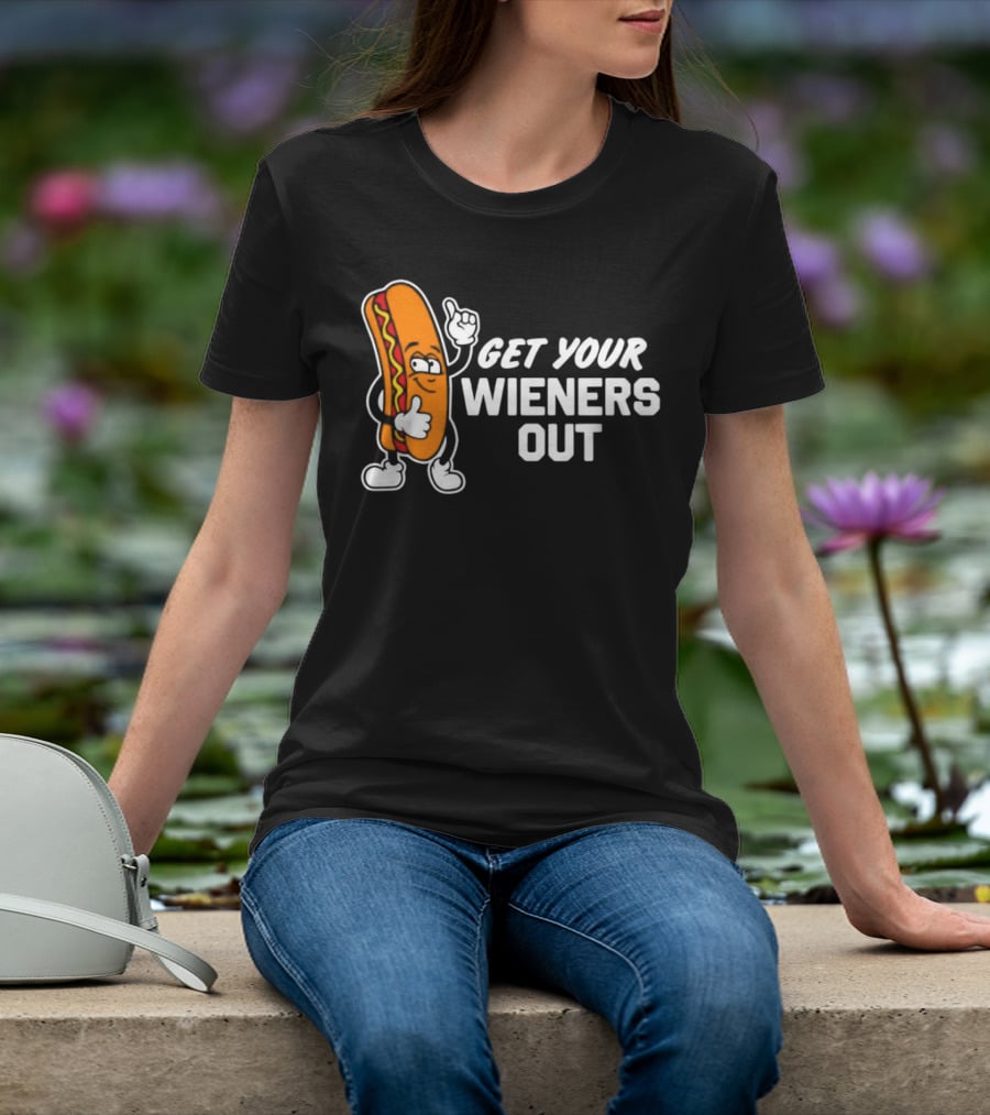 Get Your Wieners Out Animated Hotdog Thumbs Up Comedy T-Shirt