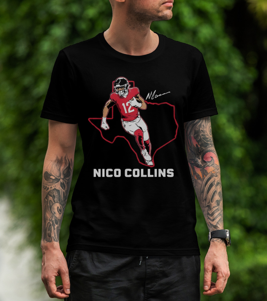 Nico Collins 12 Houston Texans State Outline Signature T-Shirt