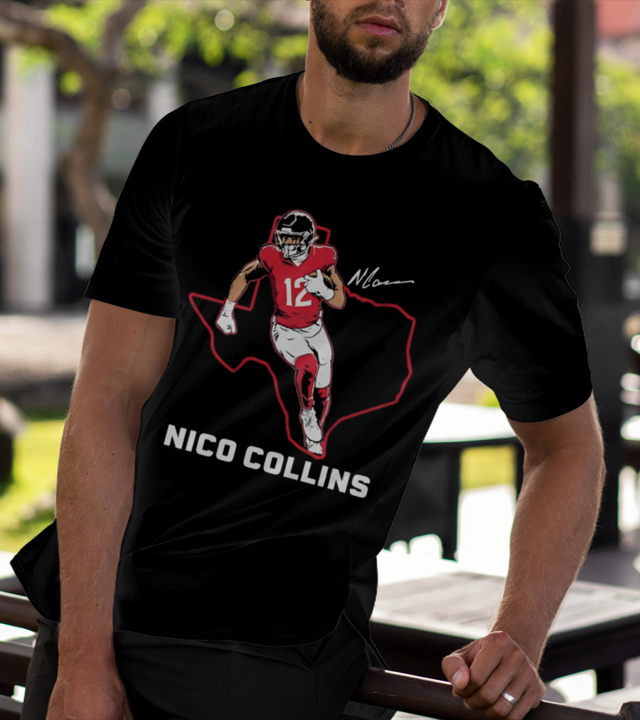Nico Collins 12 Houston Texans State Outline Signature T-Shirt