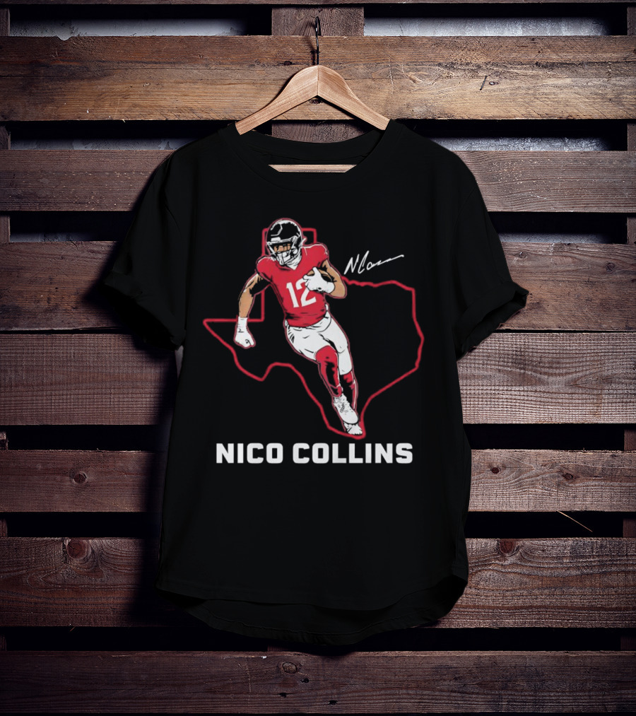 Nico Collins 12 Houston Texans State Outline Signature T-Shirt