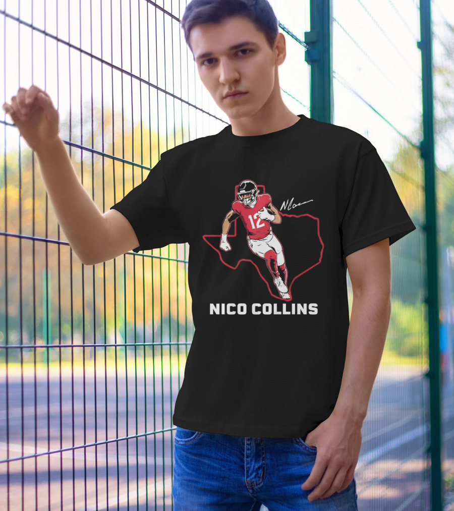 Nico Collins 12 Houston Texans State Outline Signature T-Shirt