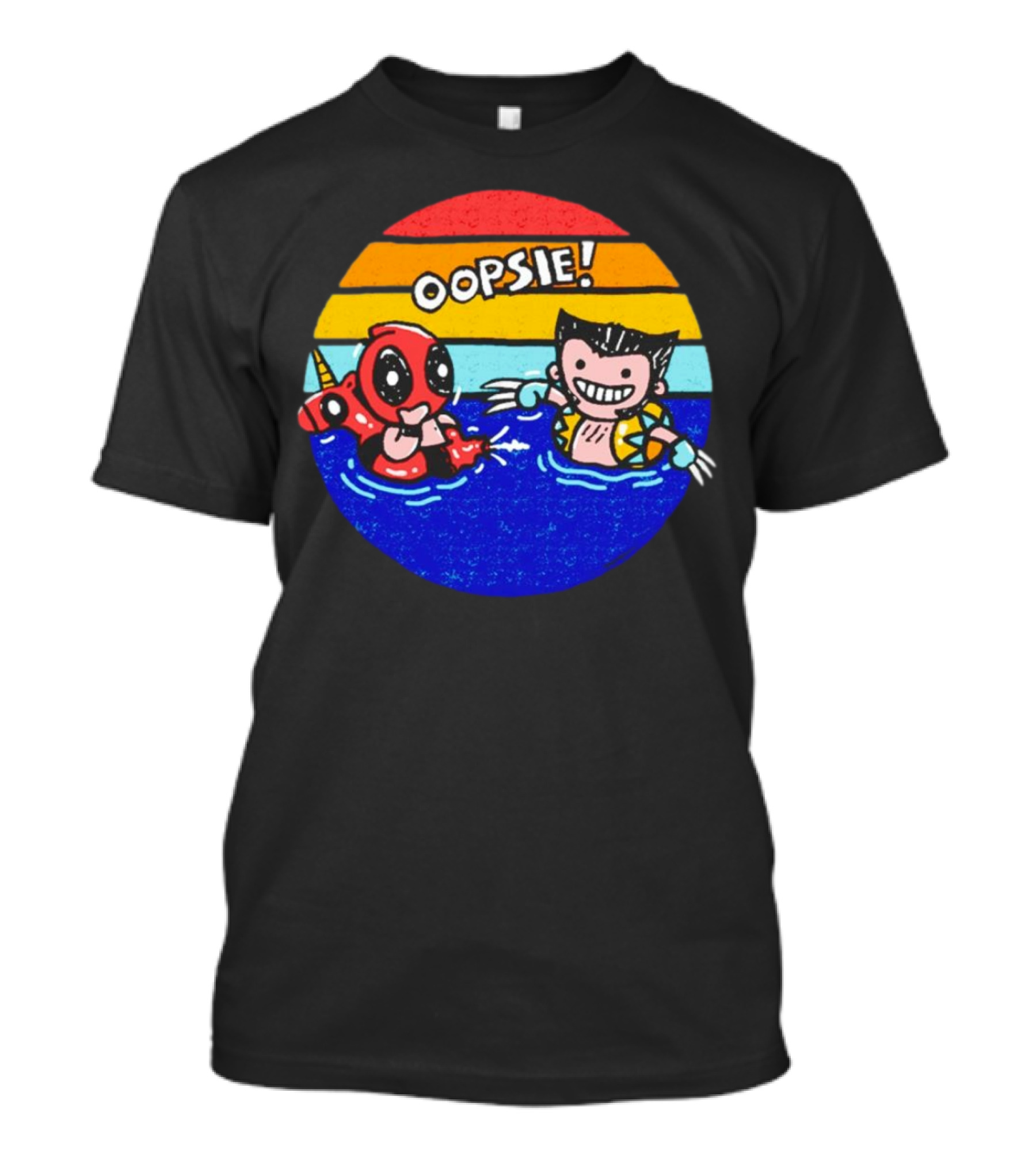 Wolverine Deadpool Oopsie Summer Claws Retro Rainbow Swim Fun T-Shirt