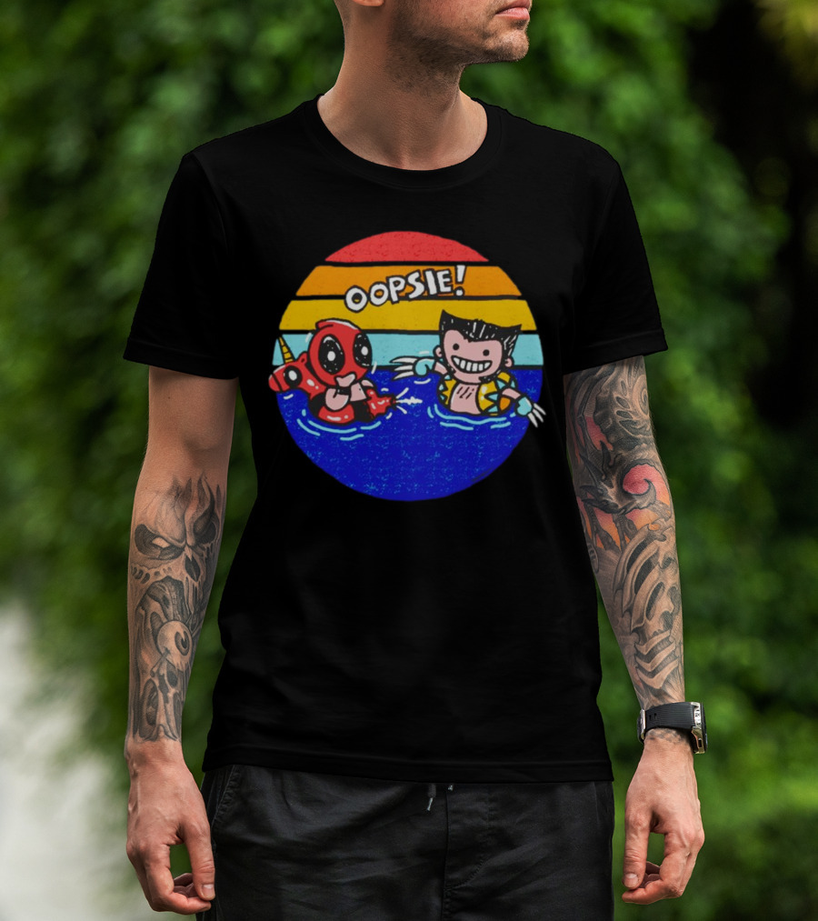 Wolverine Deadpool Oopsie Summer Claws Retro Rainbow Swim Fun T-Shirt