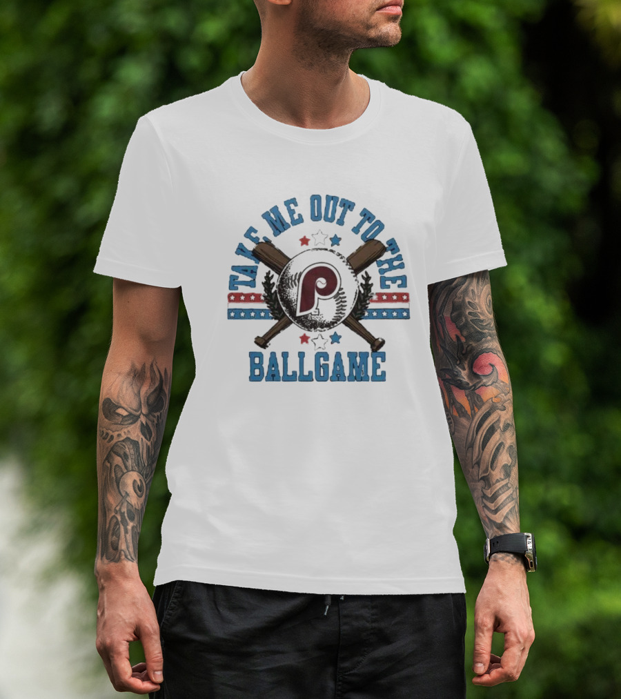 Philadelphia Phillies Take Me Out To The Ballgame Patriotic Stars And Bats T-Shirt