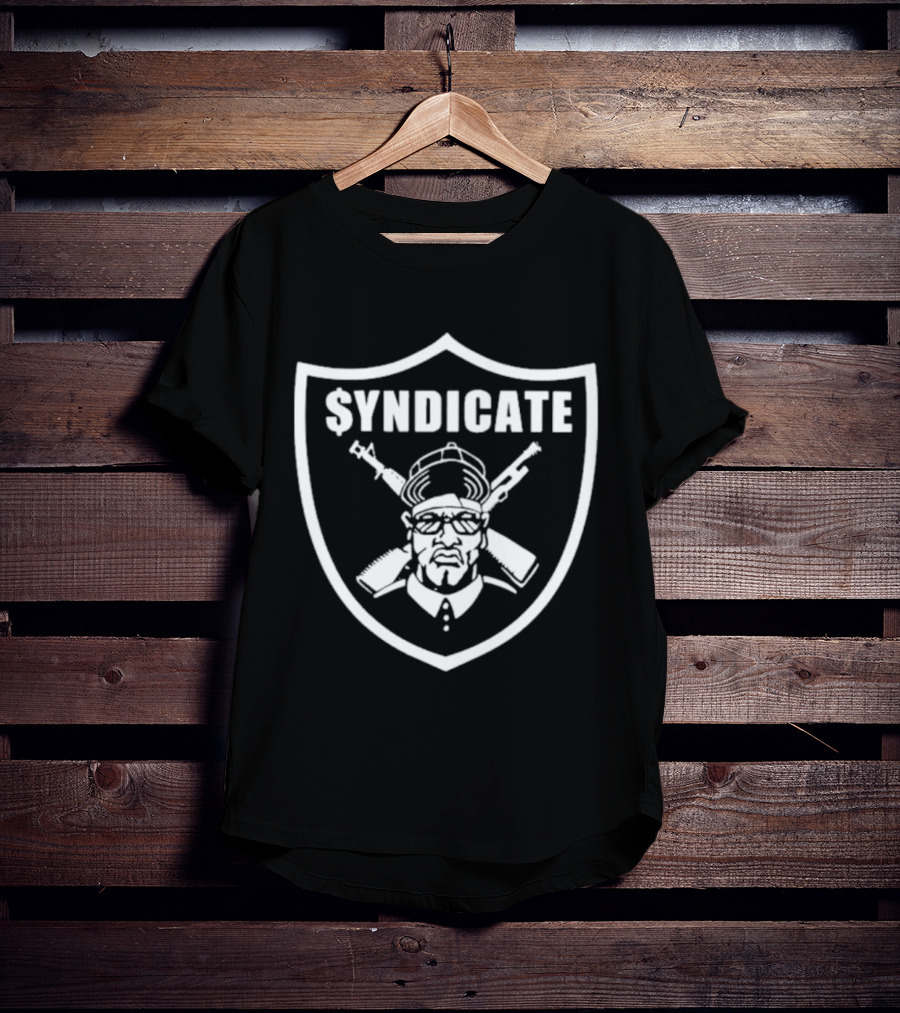Syndicate Shield Icon With Armed Figure And Hip-Hop Influence T-Shirt