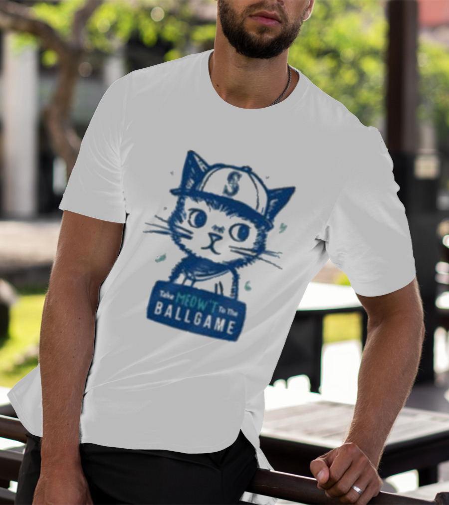 Mariners Take Meow’t To The Ballgame Cat In Baseball Cap T-Shirt