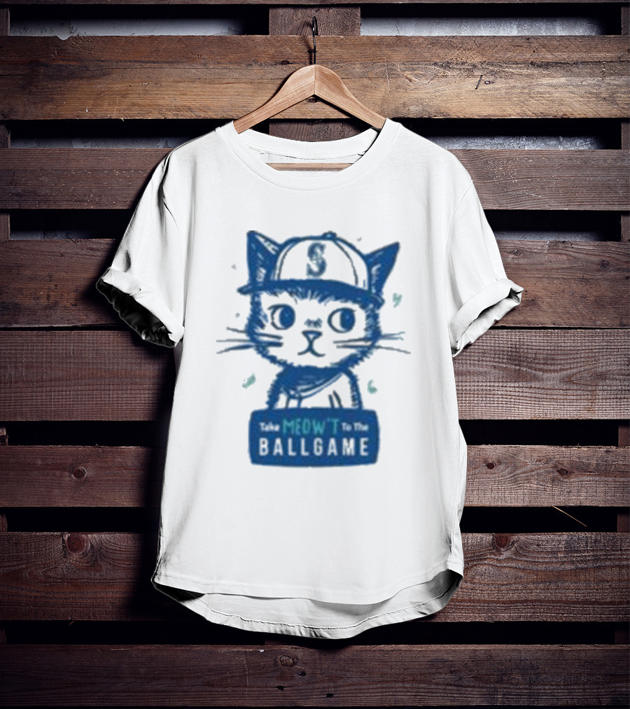 Mariners Take Meow’t To The Ballgame Cat In Baseball Cap T-Shirt