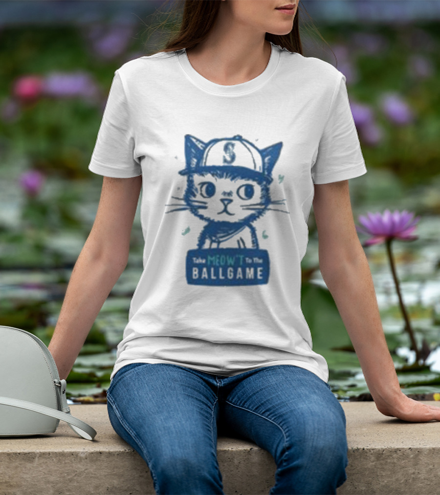 Mariners Take Meow’t To The Ballgame Cat In Baseball Cap T-Shirt