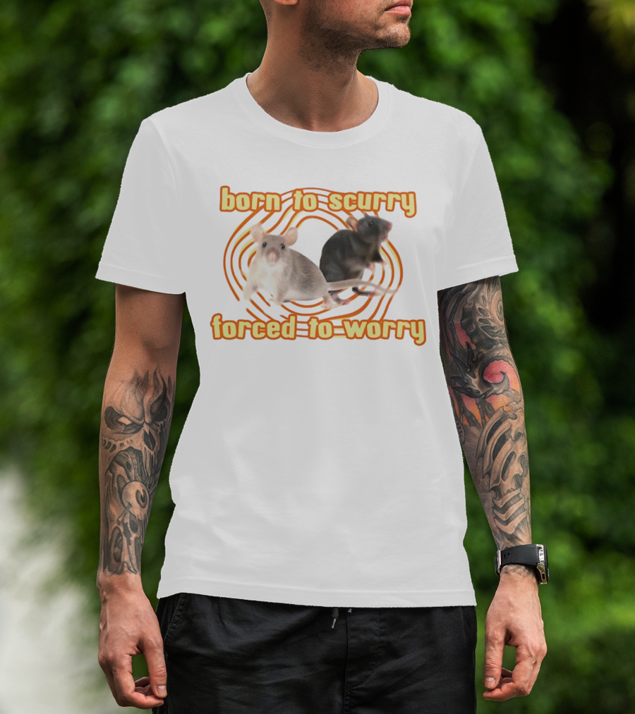 Born To Scurry Forced To Worry With Two Rats And Swirling Background T-Shirt