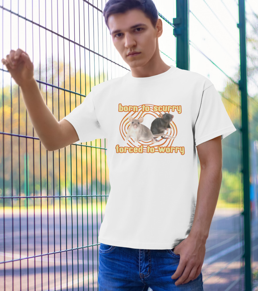 Born To Scurry Forced To Worry With Two Rats And Swirling Background T-Shirt