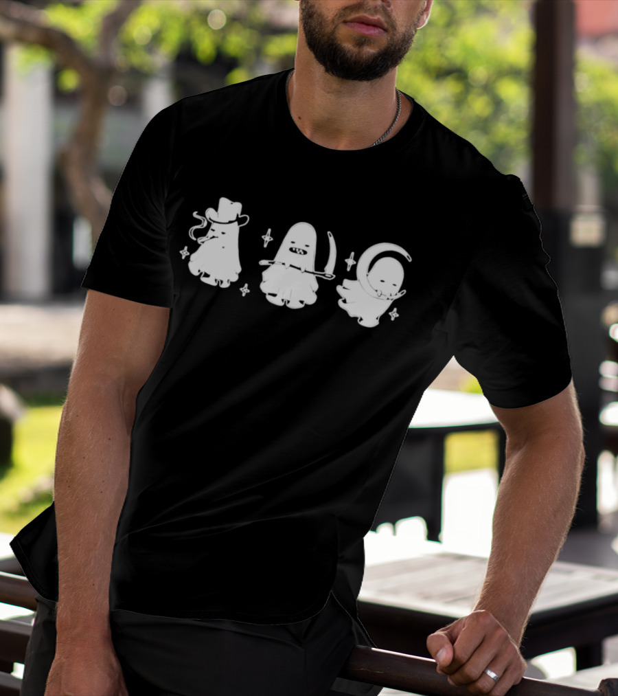 Cowboy Ghosts With Scythe And Crescent Moon T-Shirt