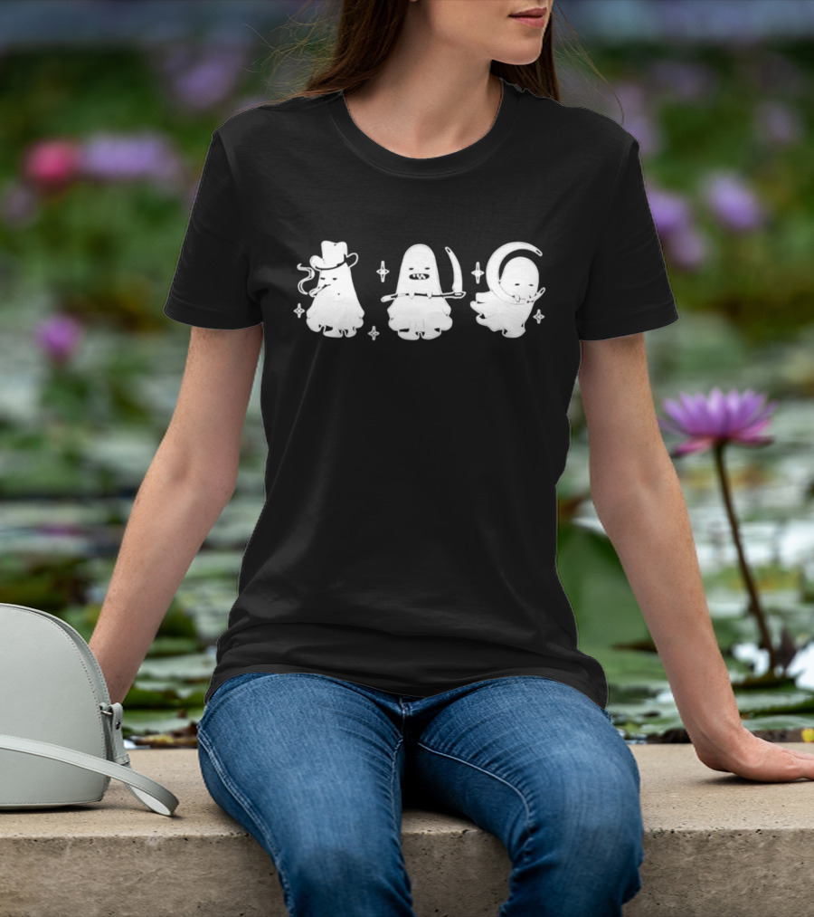 Cowboy Ghosts With Scythe And Crescent Moon T-Shirt