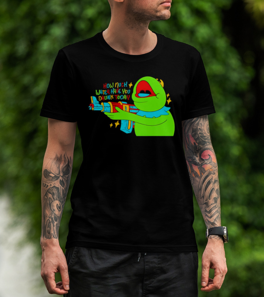 Kermit How Much Water Have You Drunk Today Gun Drawing T-Shirt