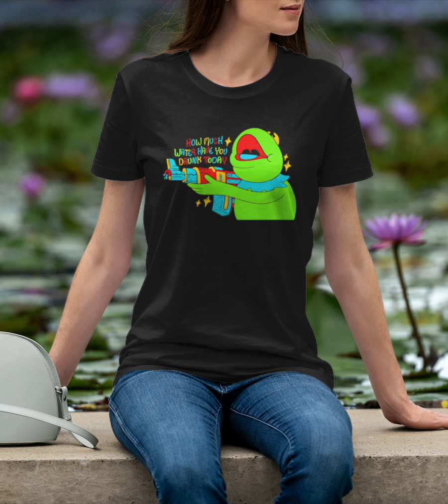 Kermit How Much Water Have You Drunk Today Gun Drawing T-Shirt