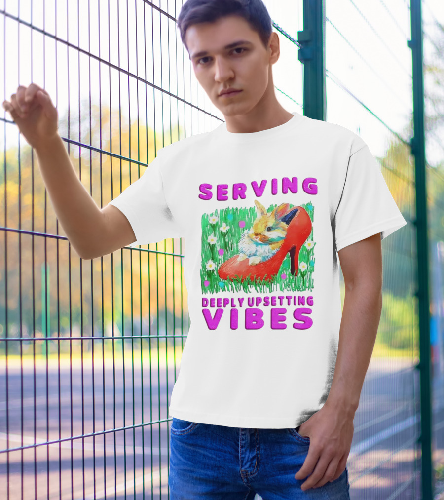 Serving Deeply Upsetting Vibes Bunny In Red High Heel With Flowers T-Shirt