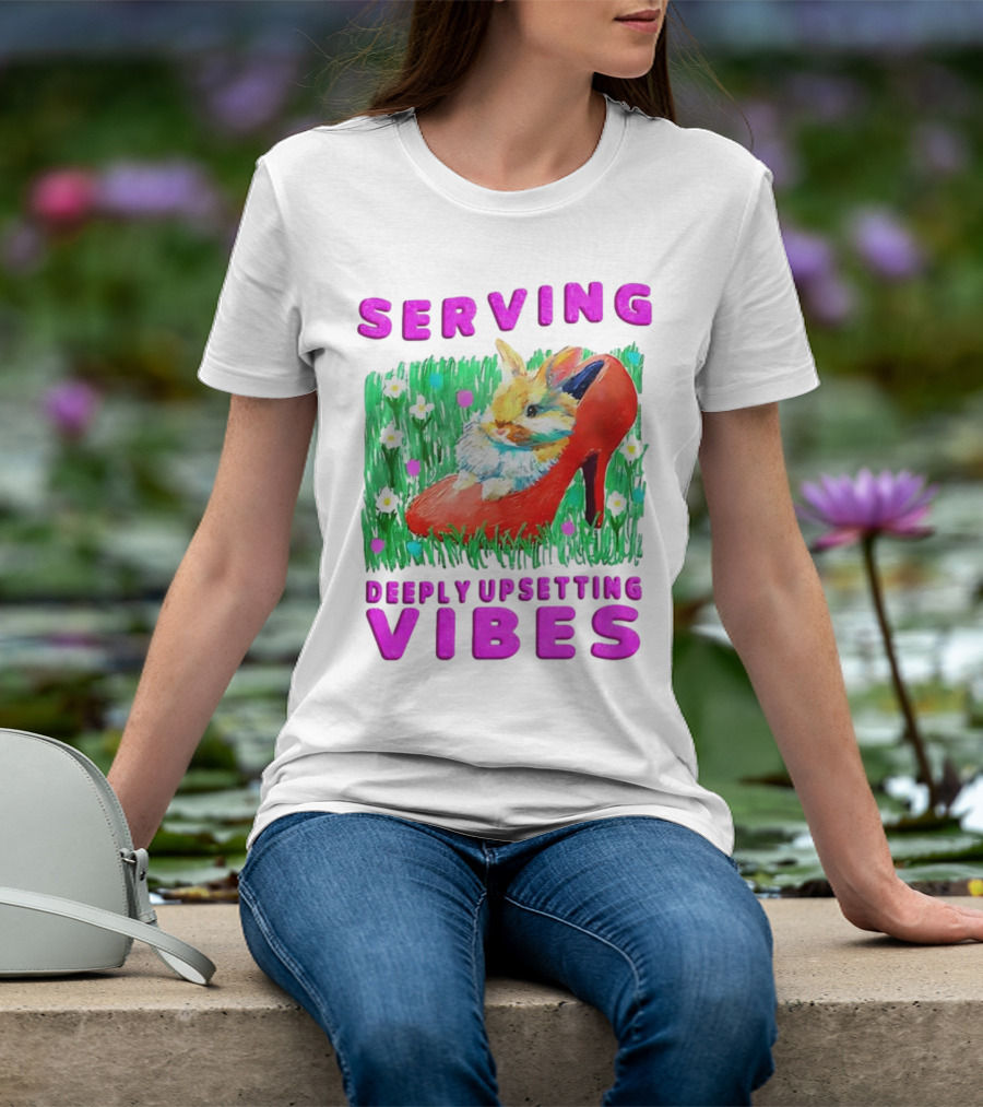 Serving Deeply Upsetting Vibes Bunny In Red High Heel With Flowers T-Shirt