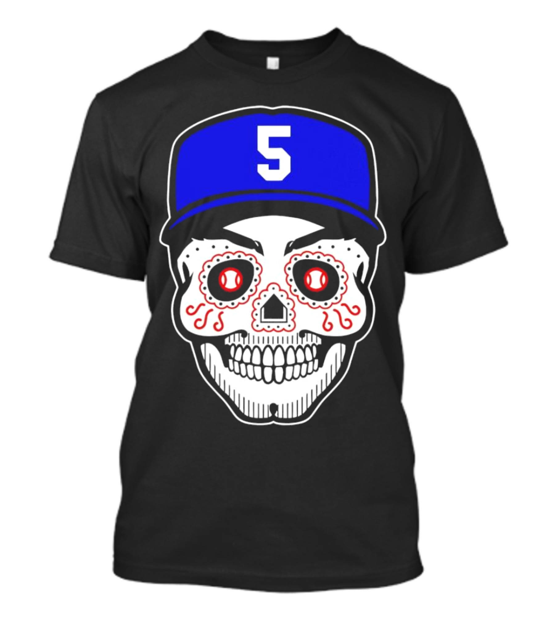Freddie Freeman Sugar Skull Design Los Angeles Dodgers Number 5 Baseball Cap T-Shirt