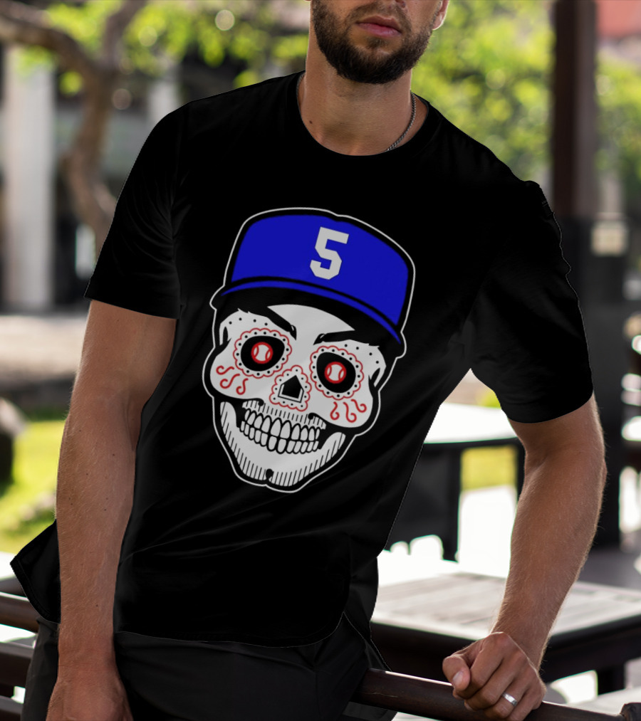 Freddie Freeman Sugar Skull Design Los Angeles Dodgers Number 5 Baseball Cap T-Shirt