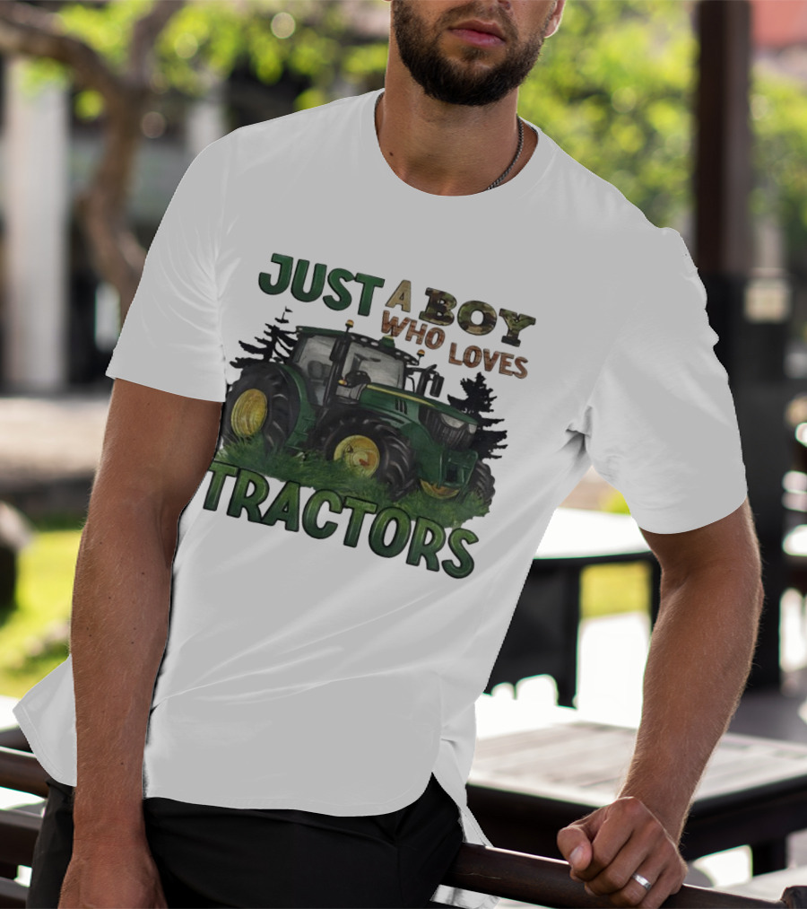 Just A Boy Who Loves Tractors With Green Farm Tractor Image T-Shirt