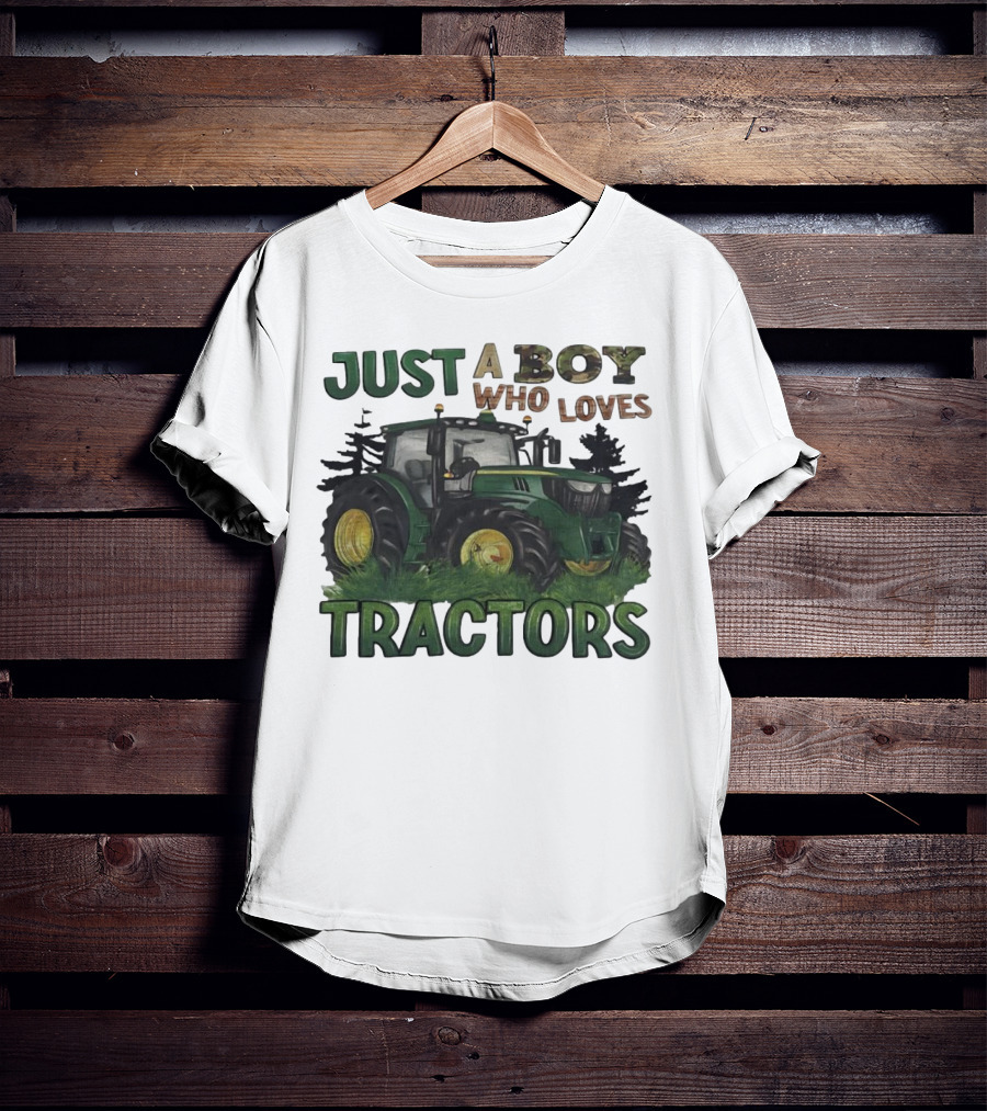 Just A Boy Who Loves Tractors With Green Farm Tractor Image T-Shirt