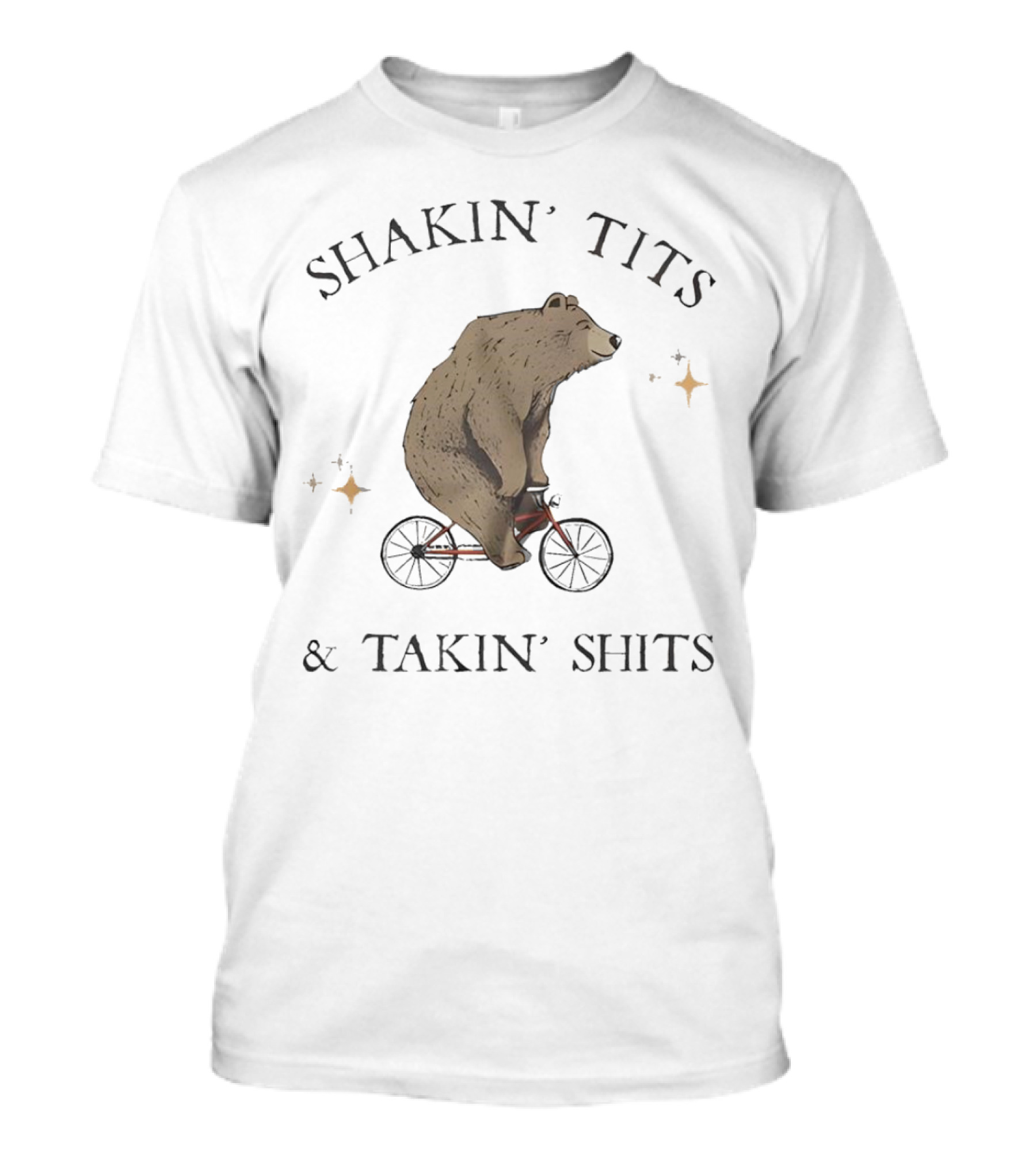 Shakin' Tits Bear Riding Bicycle And Takin' Shits With Stars T-Shirt
