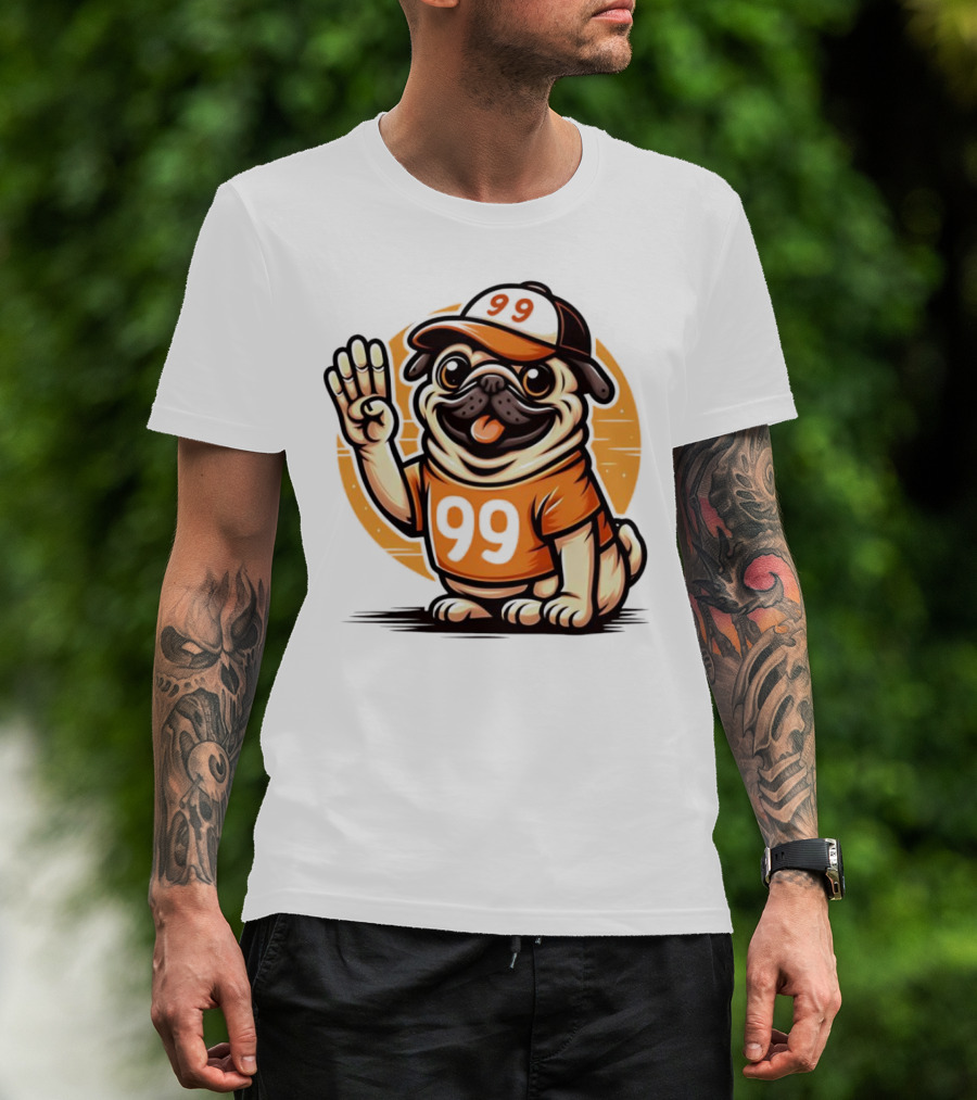 99 Pug Dog Sports Cap And Jersey With Number T-Shirt