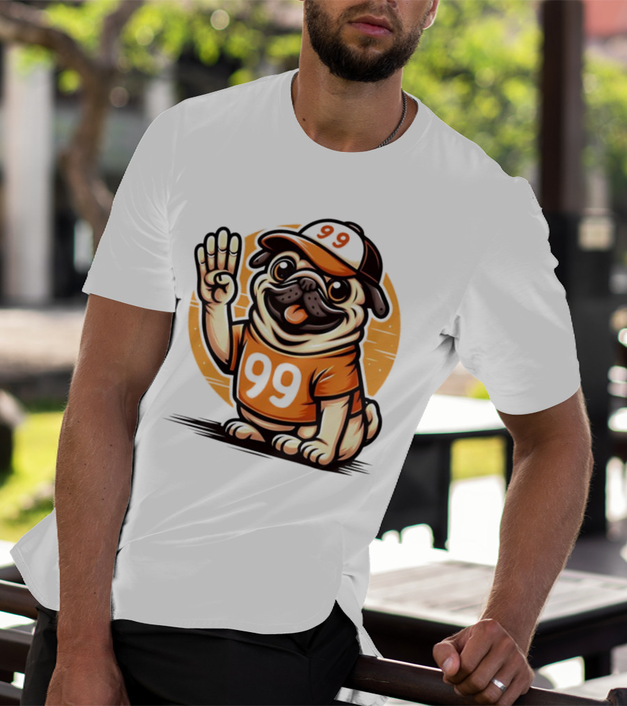 99 Pug Dog Sports Cap And Jersey With Number T-Shirt