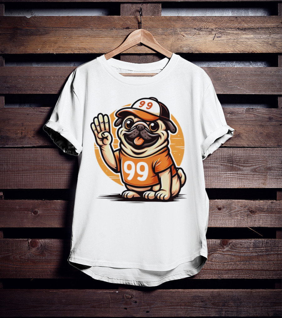 99 Pug Dog Sports Cap And Jersey With Number T-Shirt