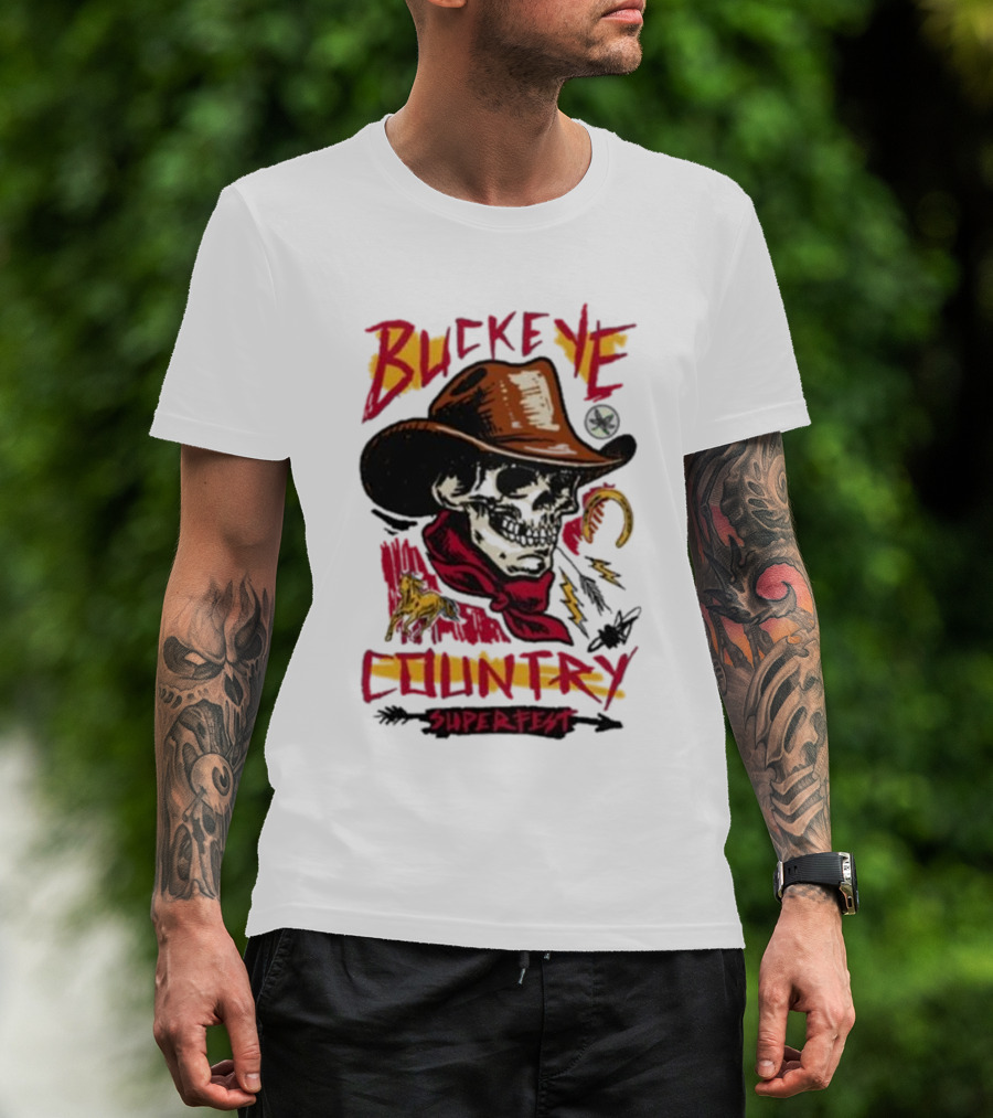 Buckeye Country Superfest Skeleton Cowboy With Horse And Lasso T-Shirt