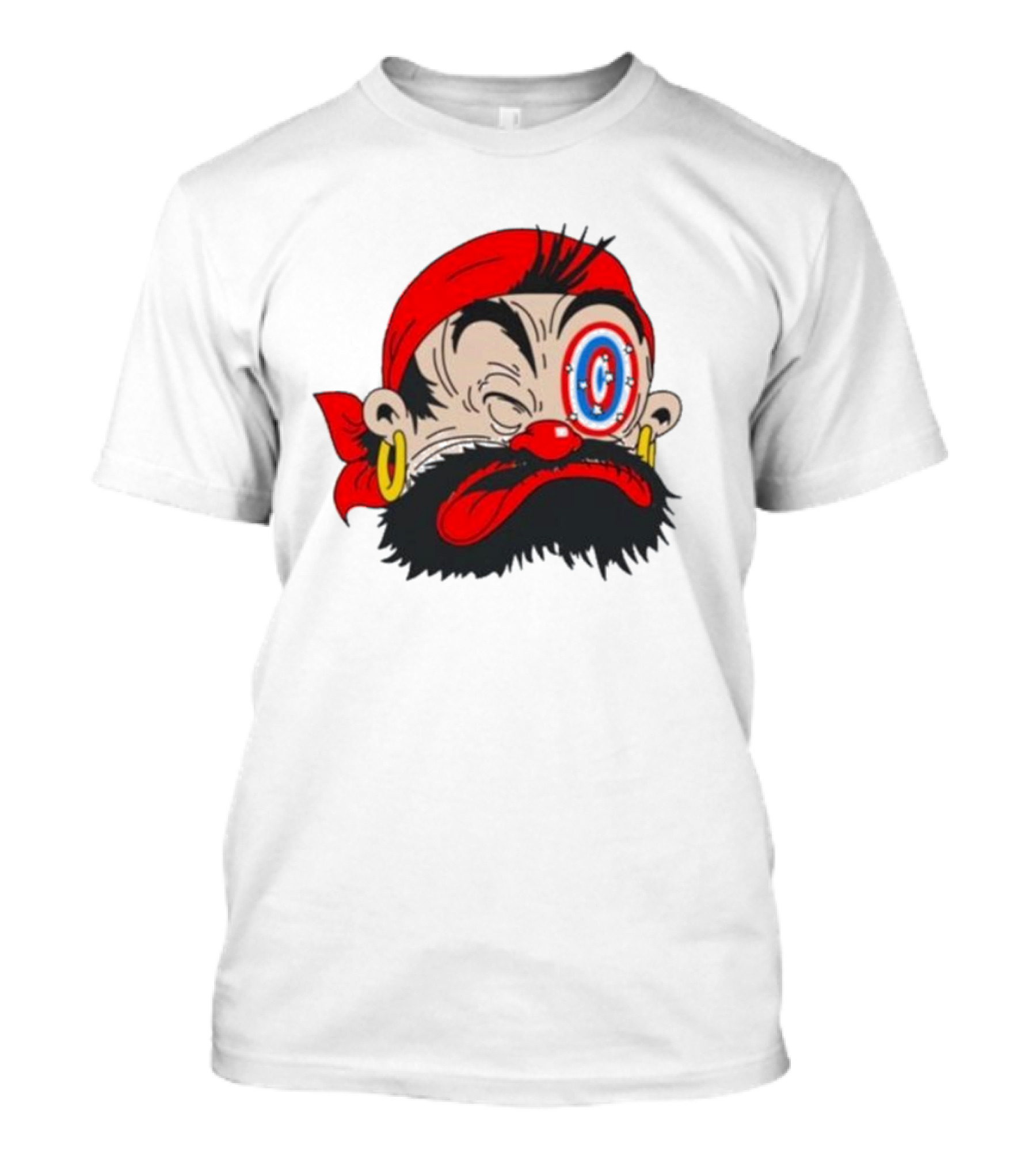 Popeye The Sailor Man Bluto Sindbad Face Close-Up Red Bandana Gold Earrings T-Shirt
