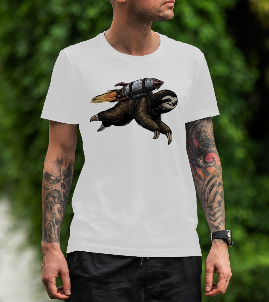 Sloth With Rocket-Powered Jetpack In Flight T-Shirt