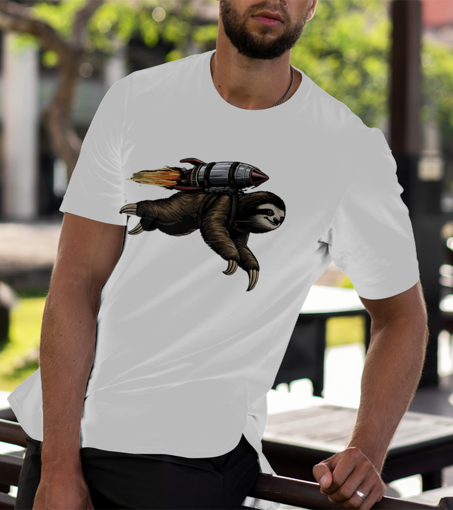 Sloth With Rocket-Powered Jetpack In Flight T-Shirt