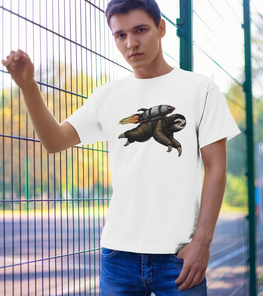 Sloth With Rocket-Powered Jetpack In Flight T-Shirt