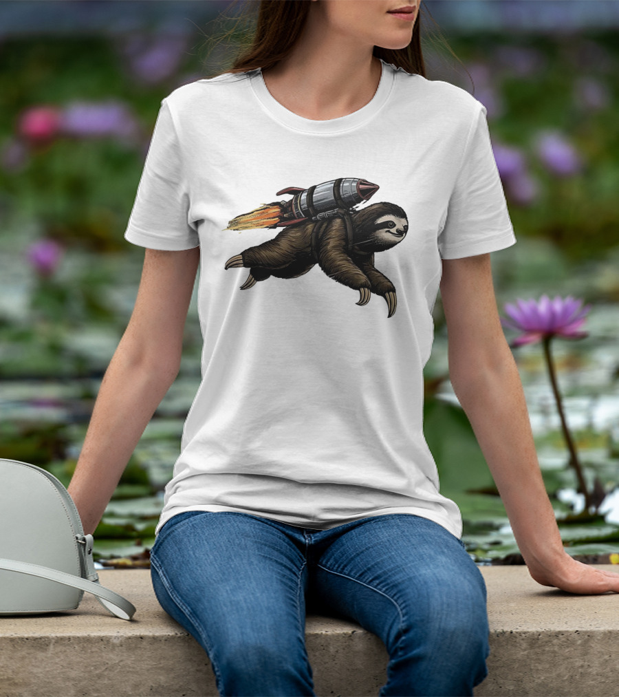 Sloth With Rocket-Powered Jetpack In Flight T-Shirt